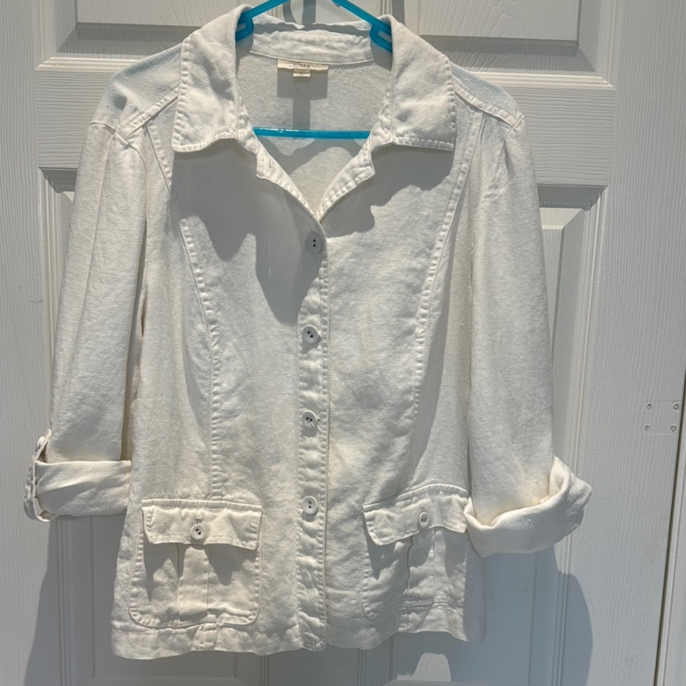 Linen Charter Club Luxury White Button-Up Jacket